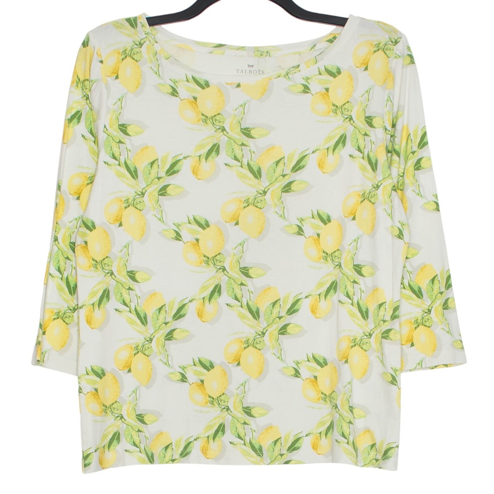 Talbots 3/4 Sleeve Lemon Top Fruit Coastal Resort Vacation Preppy Cottagecore XL